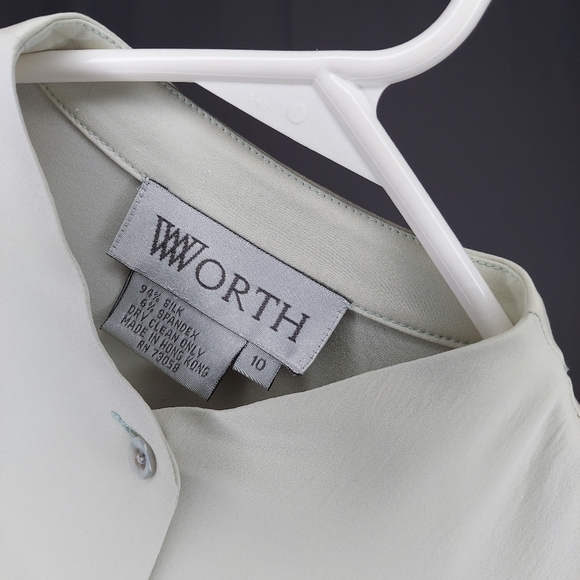 Worth Silk Button‎ Shirt 10 Pearl Button Stretch Long Sleeve Blouse Chambray M - Picture 7 of 8